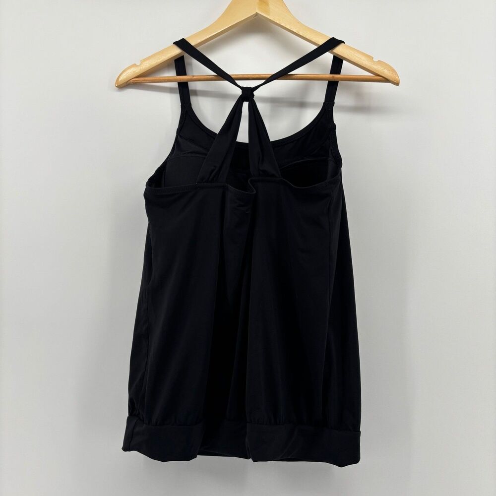 Lands End Tankini Top Black Womens 10D Blouson Banded Hem T-Back 453292